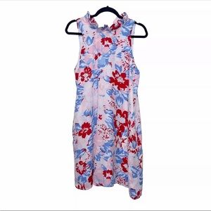 Gibson Blue Pink Floral High Neck Sleeveless Dress